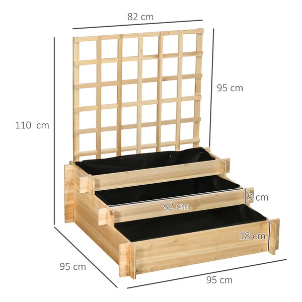 Outsunny 3-stufiges Hochbeet mit Rankgitter, Pflanzkasten aus Holz, Outdoor Blumenkasten, für Gemüse, Blumen, Kräuter, 95 x 95 x 110 cm