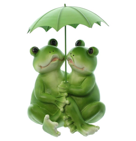 FRANK FLECHTWAREN | Froschpaar Regenschirm, POLYRESIN, METALL, 15,5 x 15,5 x 23 cm