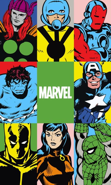 Illustration verschiedener Marvel-Comicfiguren