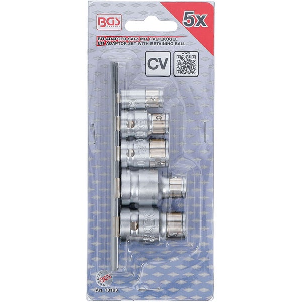 BGS Bit-Adapter-Satz mit Haltekugel Innenvierkant 6,3 mm (1/4) / 10 mm (3/8) / 12,5 mm (1/2) 5-tlg - 70103