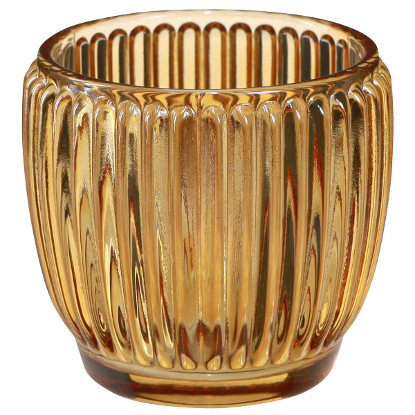 Teelichthalter aus geriffeltem Glas, bernsteinfarben