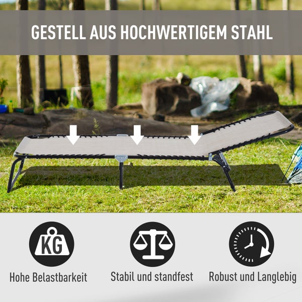 Outsunny Sonnenliege klappbar Gartenliege, Liegestuhl mit 4-Fach verstellbare Rückenlehne, wetterfeste Campingliege bis 120 kg belastbar, für Garten Strand Pool, Cremeweiß