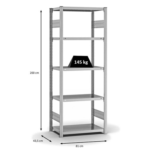 PROREGAL Fachbodenregal Stecksystem T-Profil Light-Duty Grundregal HxBxT 200 x 75 x 40 cm 5 Ebenen Fachlast 145 kg Beidseitig Nutzbar Verzinkt