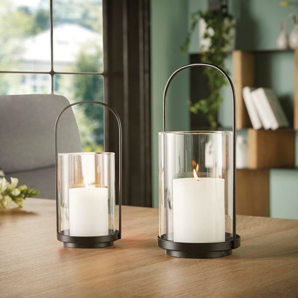 FRANK FLECHTWAREN | Windlicht Klassik, 2er Set, METALL, GLAS, 9 x 9 x 20 cm, 11 x 11 x 25 cm