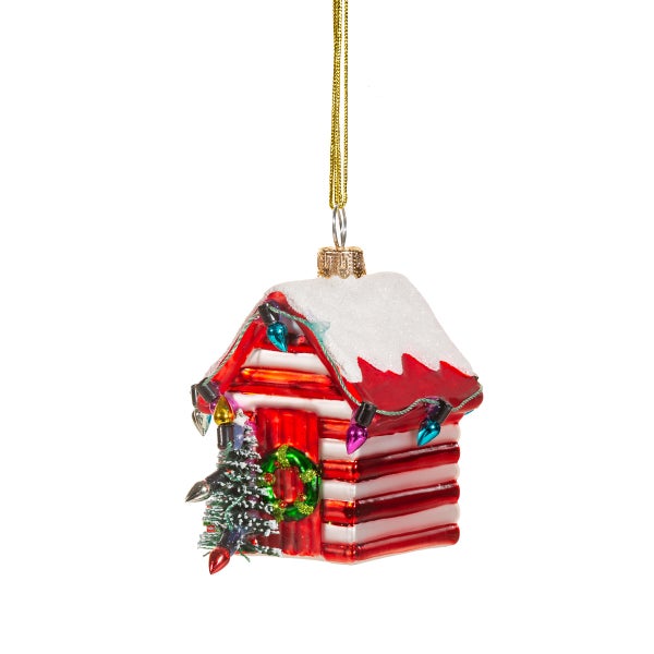 Kleine rote und weiße Strandhaus-Weihnachtskugel - Sass & Belle