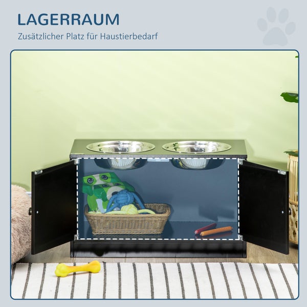 PawHut Hundenäpfe, Erhöhte Futterstation mit 2 Edelstahlschüsseln, Hundenapfständer mit 44L Stauraum, Magnettüren, Fressnapf, Wassernapf für große Hunde, Schwarz