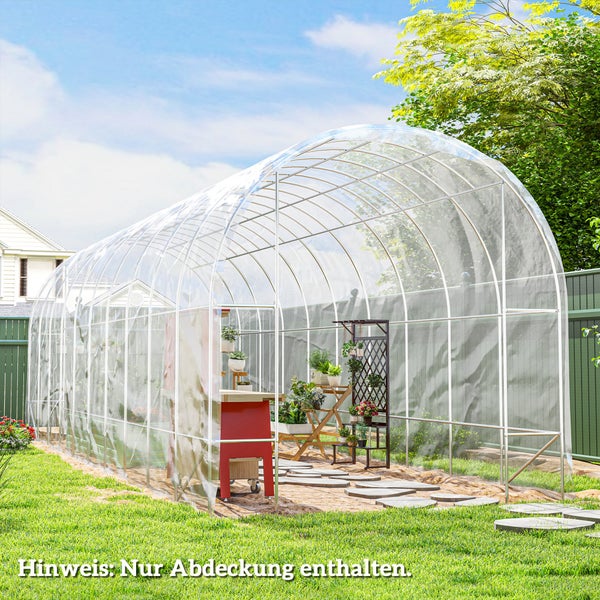 Outsunny Gewächshausfolie 8x10 m wasserdicht Gartenfolie mit UV Schutz, Extra Dick Reißfest Folie aus Kunststoff, Abdeckplane für Treibhaus Folientunnel, Tunnelfolie für Außenbereich Transparent