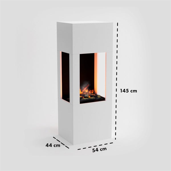 GLOW FIRE Elektrokamin 'Böll'| Wasserdampf Kamin mit OMC 400 inkl. Holz in weiß als Raumteiler | HxBxT: 145x54x44 cm
