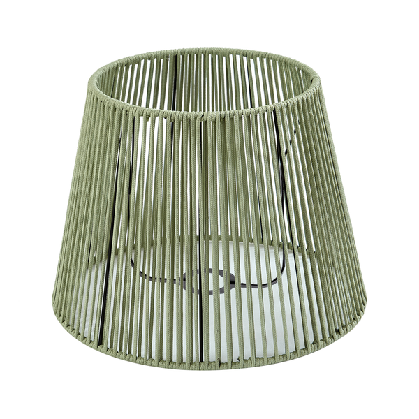 Lampenschirm aus Seil, konische Form, olivgrün.