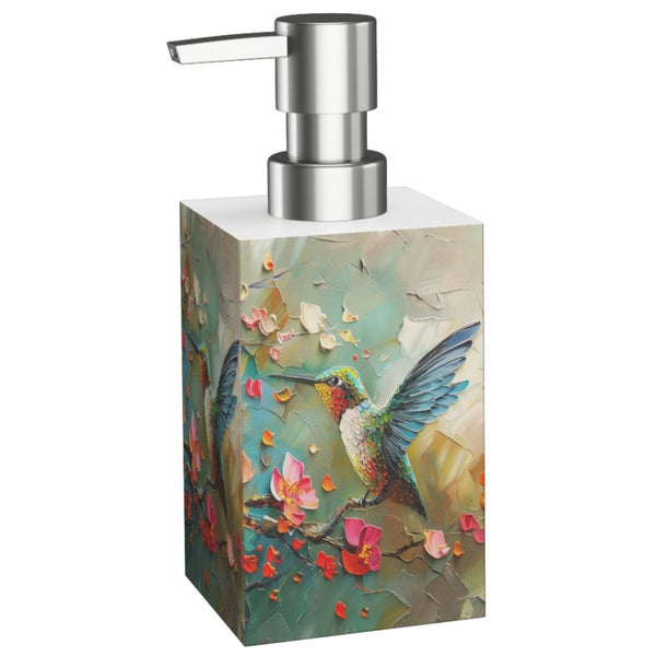 Seifenspender mit Kolibri Motiv und Pumpkopf aus Metall