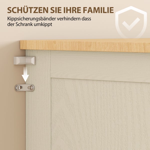 Kippsicherung für Schränke, Montage eines Kippsicherungsbandes zur Vermeidung von Umkippen für erhöhte Sicherheit im Haushalt.