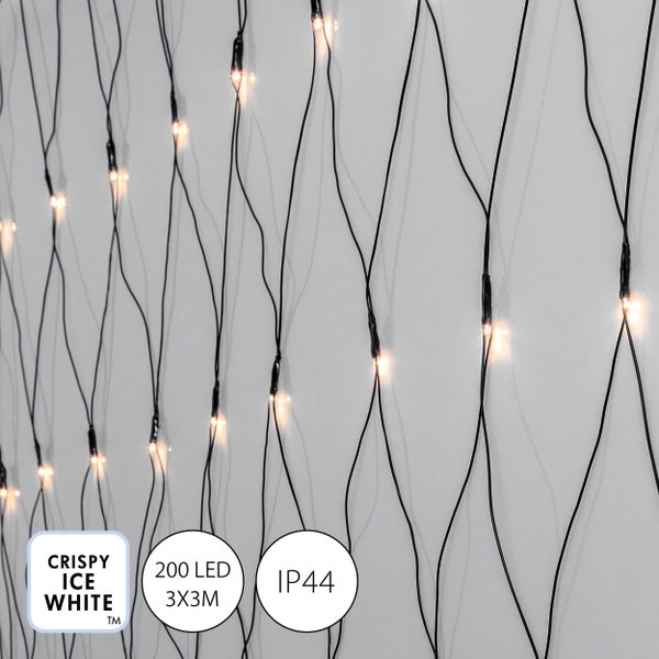 LED-Lichterkette mit 200 LEDs, Eisweiss, 3x3 Meter, Schutzart IP44