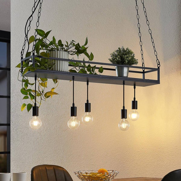 Lindby Pendelleuchte Kirista (Retro, Vintage Antik) in Schwarz aus Metall (5 flammig E27) - Deckenlampe Esstischlampe Hängelampe Hängeleuchte Wohnzimmerleuchte