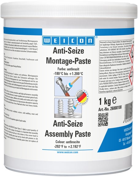 WEICON Anti-Seize Montagepaste | Schmier- und Trennmittelpaste | 1 kg | anthrazit