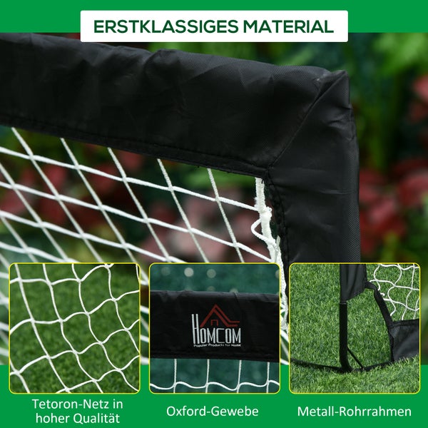 HOMCOM Fußballtore, Fußballnetz, faltbar, 186 x 90 x 89 cm, Stahl, Tetrolon, Schwarz