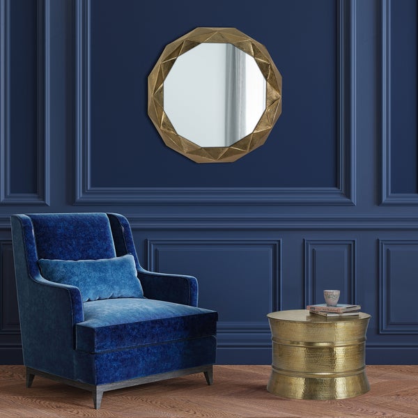 WOMO-DESIGN Dekorative Wandspiegel Guayaquil Ø 65 cm Unikat aus Glas, Gold, Aluminium Metallrahmen, Runder Spiegel, Moderner Dekospiegel, Polygon-Design Hängespiegel, Wandbehang Flurspiegel Badspiegel