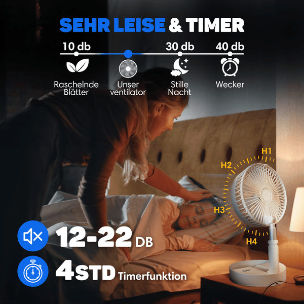 Vulpes Goods Faltbarer Tischventilator - Stativventilator - Bodenventilator - Mit Fernbedienung - Verstellbar - 12dB