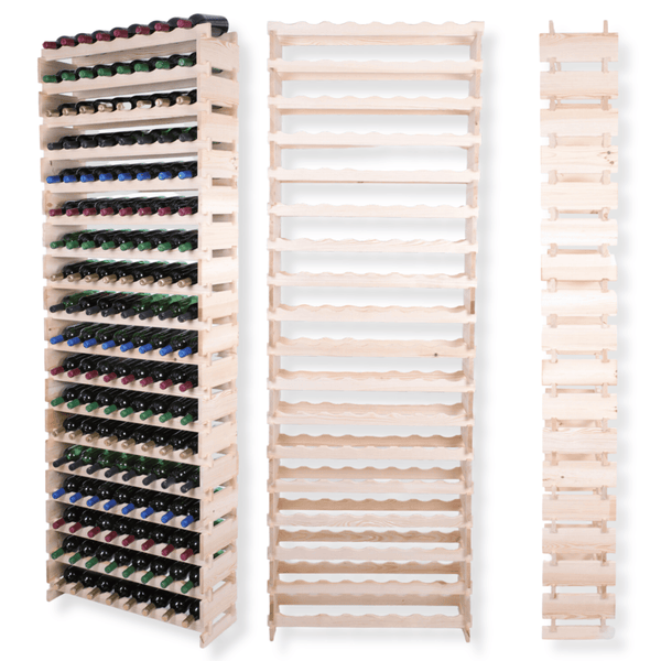 Weinregal VINOTECA FLEX PRO HxBxT 247x84x28cm 144 Flaschen auf 18 Ebenen Massives Kiefernholz Natur unbehandelt