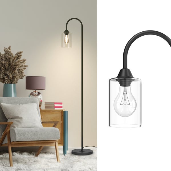 EMKE Stehlampe Kyle, E27 Stehleuchte Glas Minimalistisch, Schwarz Standleuchter Design Bodenlampe Modern mit Fußschalte, Wohnzimmerlampe Leselampe für Büro