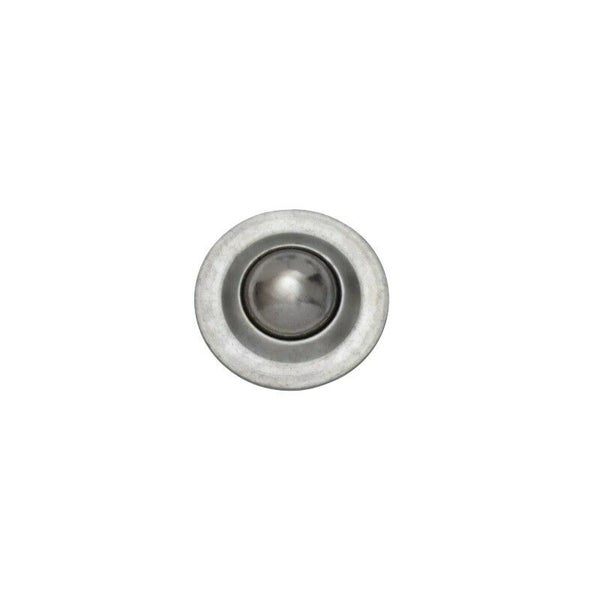 Eine einzelne Kugelrolle aus Metall mit einem Gehäuse zur Befestigung in Möbeln oder Transportvorrichtungen.