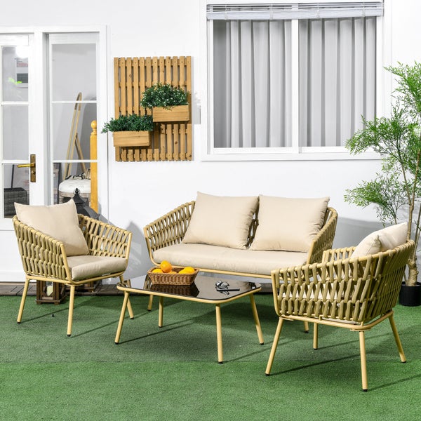 Outsunny 4 tlg. Gartenmöbel-Set, 130L x 66B x 72H cm, Polyester, braun
