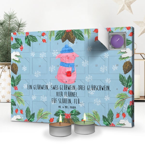 Mr. & Mrs. Panda Duftkerzen Adventskalender Schweinchen Glühwein - Blau Pastell