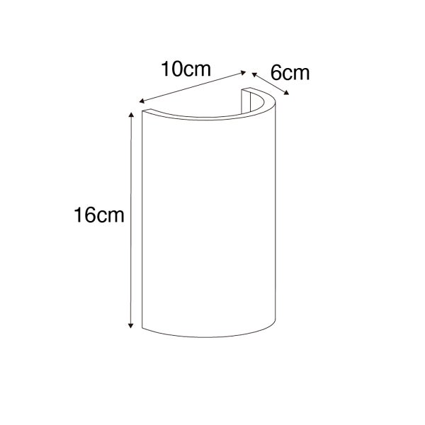 Technische Zeichnung einer Wandleuchte mit den Maßen 10 cm Breite, 16 cm Höhe und 6 cm Tiefe.
