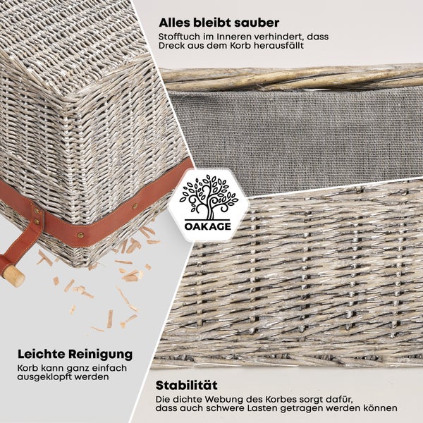OAKAGE® WillowWrap Holzkorb Weide - mit ausreißsicheren Holzgriffen - 50x40x35cm