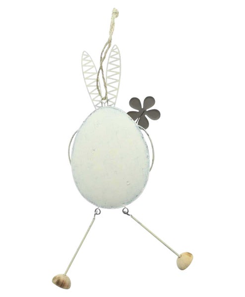 FRANK FLECHTWAREN | Hänger Hase mit Blume, METALL, HOLZ, JUTE, 7,8 x 2 x 23,5 cm