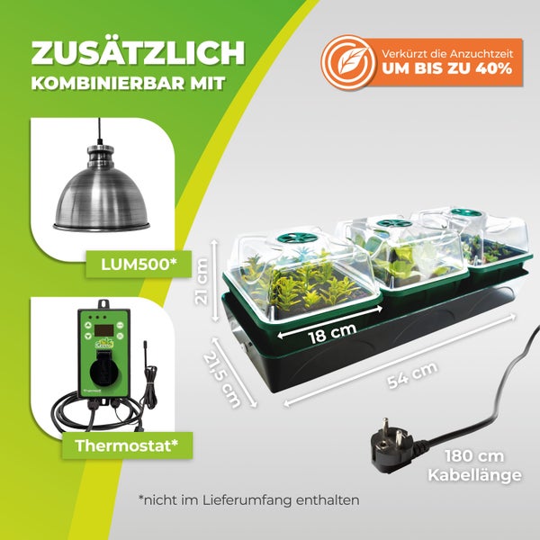 Beheizter Anzuchtkasten Hollandia mit den Maßen L 54 x B 21 x H 17 cm