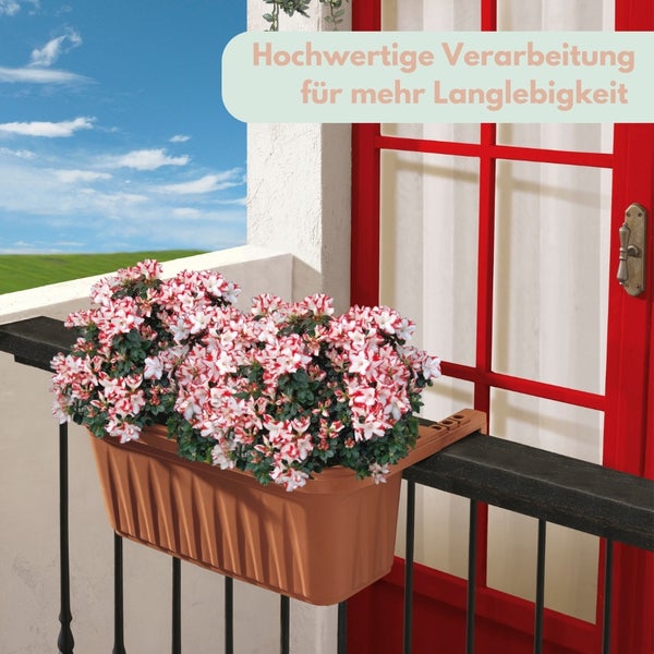 Blumenkasten Balkongeländer Balkon Blumenkasten Balkonkasten mit Halterung Balkonkasten Geländerkasten Balkonkasten mit Wasserspeicher terracotta 60 cm