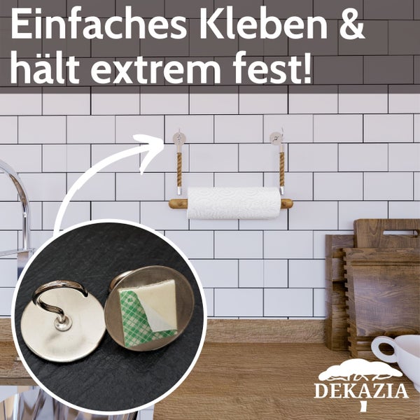 DEKAZIA® Küchenrollenhalter Holz Juteseil | 100%-fest durch Bohren und Schrauben | Küchenrollenhalter Holz | Wandrollenhalter Küche | Küchenpapierhalter | Papierrollenhalter Wand