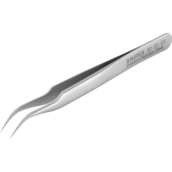 Knipex Präzisionspinzette aus rostfreiem Edelstahl mit gebogener Spitze.