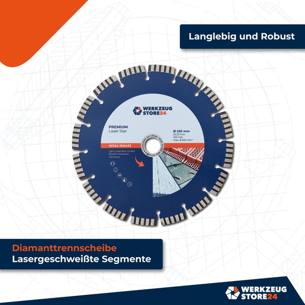 Werkzeug Store24 Diamanttrennscheibe für Beton, Naturstein, Kunststein und Granit