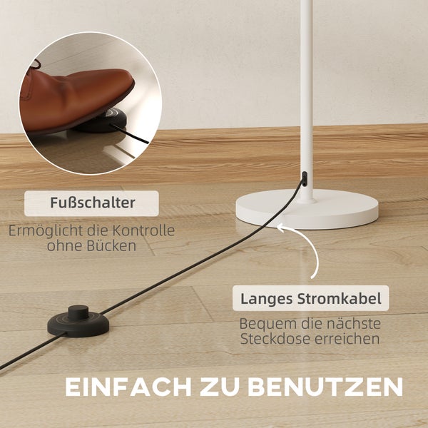 Detailaufnahme eines Fußschalters und eines langen Stromkabels einer Stehlampe