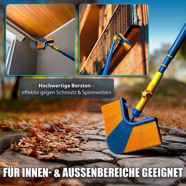 Reinigungsbürste mit Teleskopstiel für Innen- und Außenbereiche zur Schmutz- und Spinnwebenentfernung