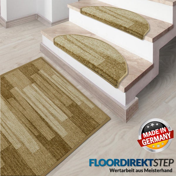 FLOORDIREKT Stufenmatte Via Veneto Beige Halbrund 23,5 x 65 cm
