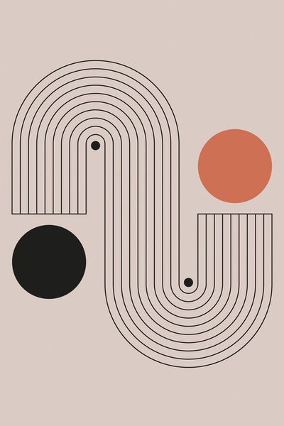 Abstrakte Kunst mit Halbkreislinien und Kreisen