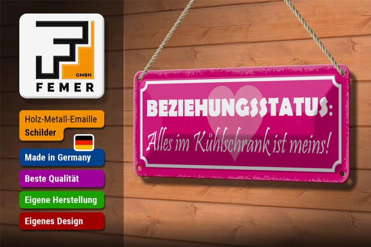 Blechschild Spruch 27x10cm Beziehungsstatus Kühlschrank Dekoration