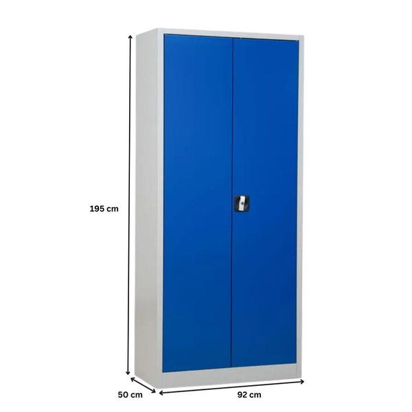 PROREGAL Stahlschrank Bee 4 Fachböden HxBxT 195 x 92 x 50 cm Pulverbeschichtetes & Verstärktes Fachbodenmaterial Grau & Blau