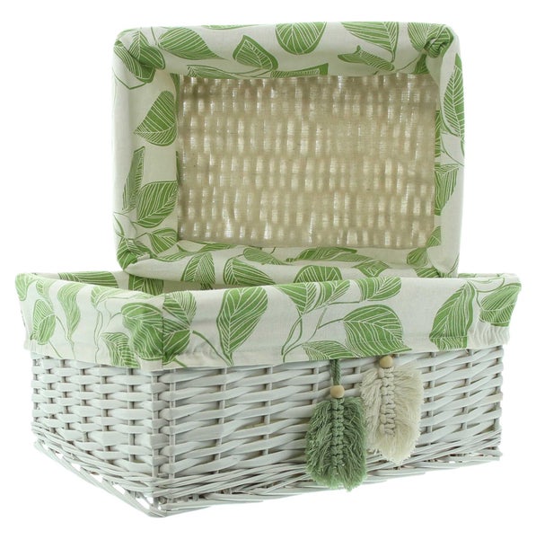 FRANK FLECHTWAREN | Korbset Blätter, 3tlg., Wäschekorb 47 x 35 x 55 cm, Füllkörbe 34 x 25 x 15 cm, 40 x 31 x 17 cm, WEIDE, TEXTIL, KUNSTLEDER,