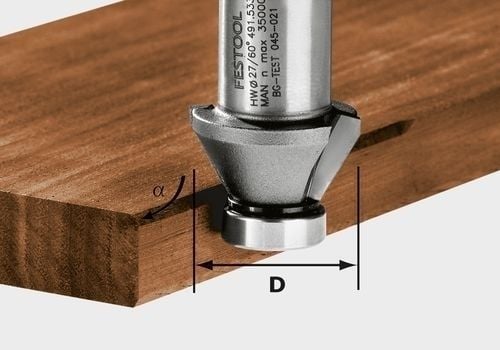 Festool Abrundfräser mit Winkel und Durchmesser auf Holz