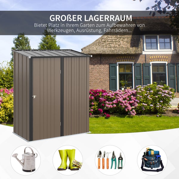 Outsunny Gerätehaus mit Pultdach, Gartenhaus, verzinkt, 1,34 m²,  161,5 x 94,5 x 196 cm, Stahl, Braun