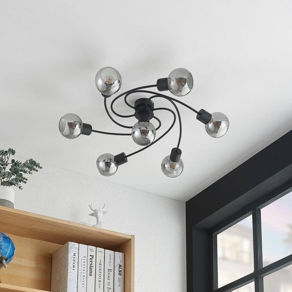 Lindby Deckenlampe Ciala (Modern) in Schwarz aus Glas (7 flammig, E14) - Deckenleuchte Lampe Wohnzimmerleuchte
