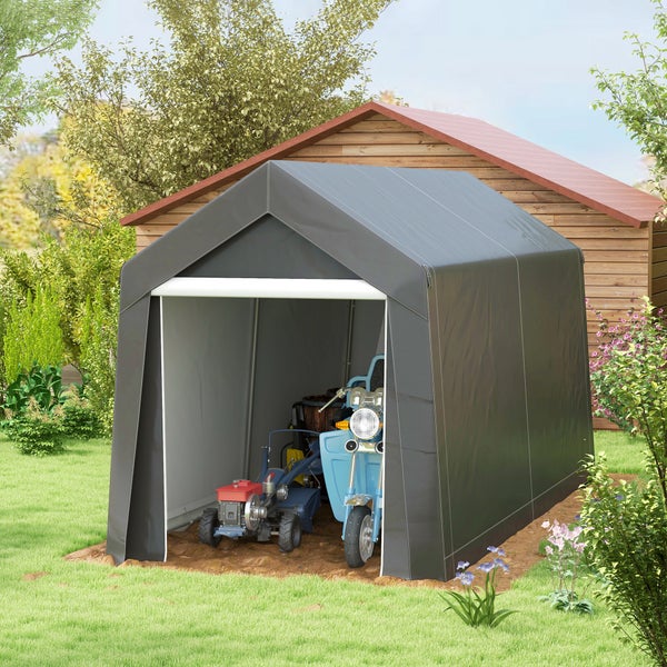 Outsunny Garagenzelt, mit UV-Schutz, Reißverschlusstür, Wasserabweisend Foliengarage für Motorrad, Stahl, PE, 2,1 x 3,6 x 2,35 m, Dunkelgrau