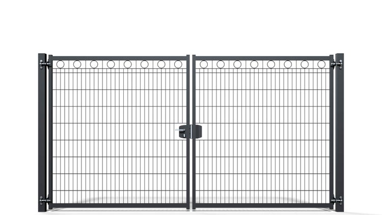 Gartentor ZAUNGURU BASIC-Line Berlin Kreis aus Metall, Höhe: 183cm, Breite: 361cm, 2-flügelig inkl. Pfosten, Schloss und Zubehör, Feuerverzinkt und in RAL 7016 Anthrazitgrau pulverbeschichtet