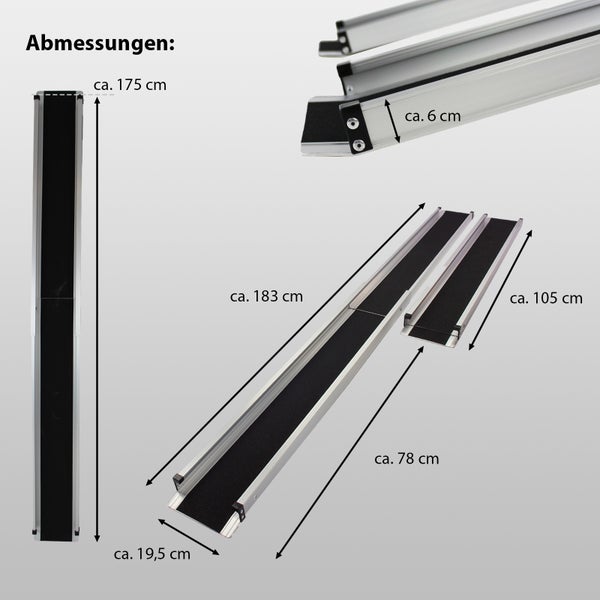 TRUTZHOLM 2 x Teleskoprampe 105-183cm Traglast 272 Alu grau schwarz beschichtet inkl. Tasche  Rollstuhlrampe