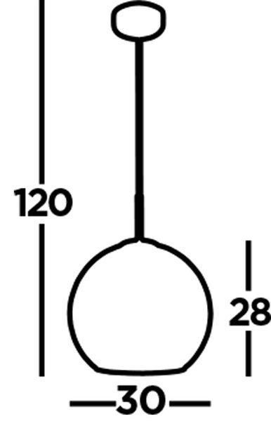 Technische Zeichnung einer Pendelleuchte mit den Maßen 120, 28 und 30 Zentimeter.