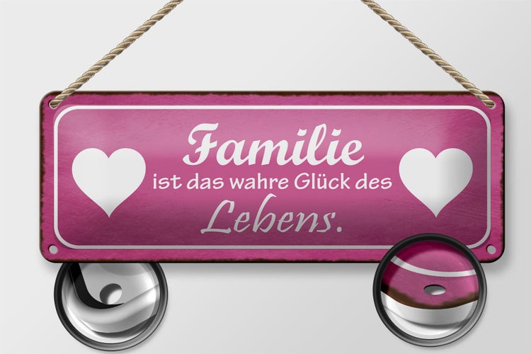 Blechschild Spruch 27x10cm Familie ist wahre Glück Herz Dekoration
