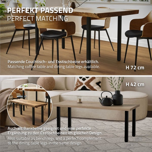 ML-Design 4er Set Tischbeine I-Design 30 cm, Schwarz glänzend, aus pulverbeschichtetem Stahl, eckig, Profil 4x4 cm, Höhenverstellbare Möbelfüße 1-4 cm, Möbelbeine für Couchtische, Bänke, Sideboards